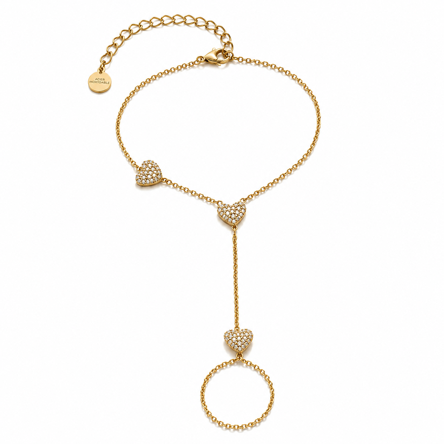 💎 Chaîne de Main Cœurs d’Or